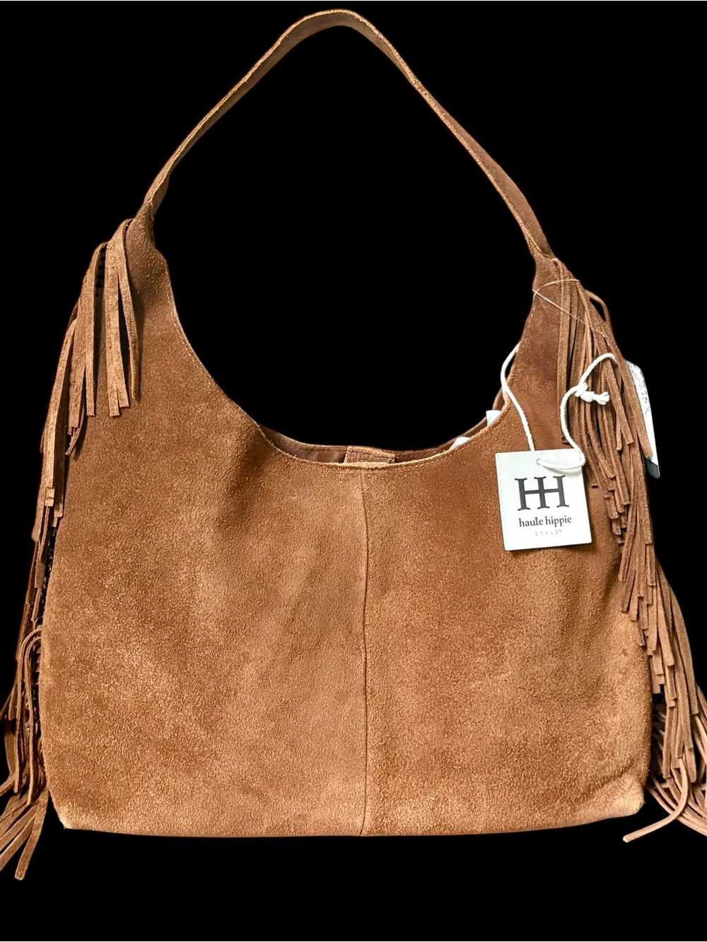 NWT Haute Hippie Suede Fringe Hobo Shoulder Bag Cognac Brown Boho Western Y2K - Picture 6 of 16